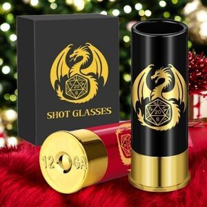 D&D Shot Glass Gift Set – Black & Red 12 Gauge Shells Geeky Barware Novelty NWT